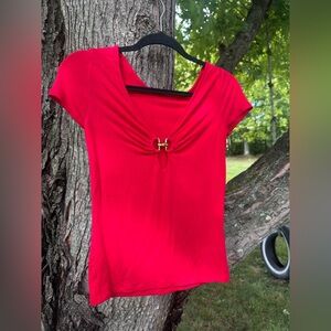 Moda International Red Blouse with Gold Detail